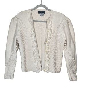 Vintage Harwood Craft United Knitwear Cotton Puff sleeve Cardigan sweater L #NN
